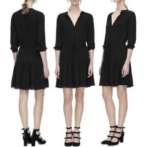 Rebecca Taylor Double Georgette Tiered Dress Black Silk Boho Peasant Size 8